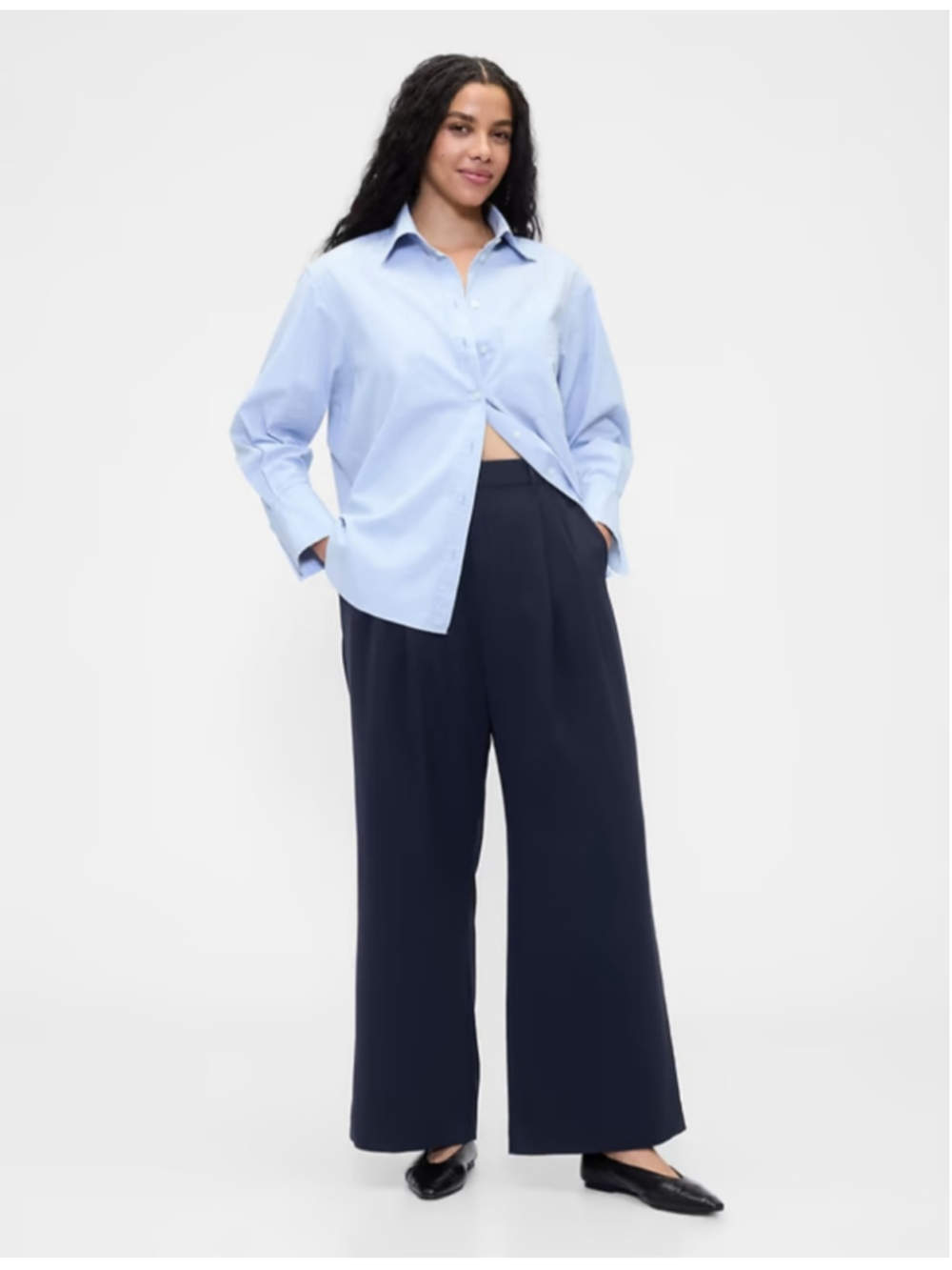 GAP 365 High Rise Pleated Trousers Navy Blue 6P Drapey Wide Leg 6 PETITE $90 NWT